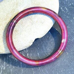 Printed Design Stretch Stainless Steel Coil Pink Multicolor Bangle Bracelet #5